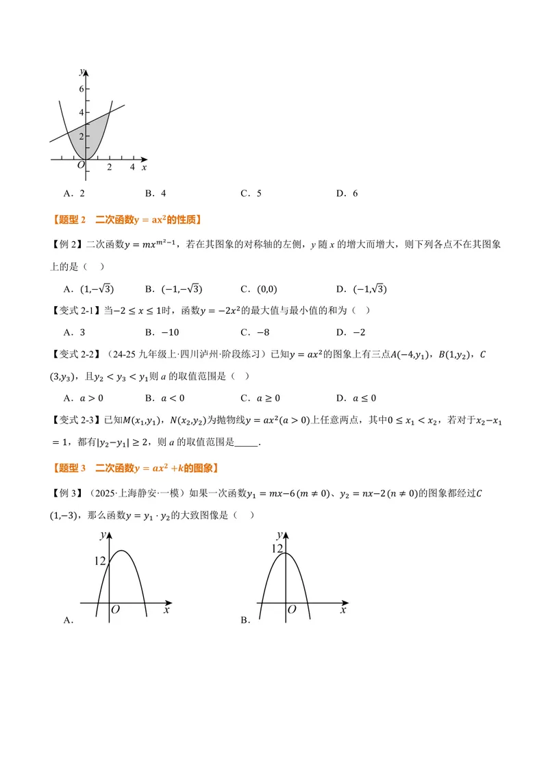 《专题26.2二次函数的图象和性质(一)(讲义)(原卷版)_2026语数英7-9年级上《举一反三系列》多版本_2026《初中数学•举一反三系列》9上多版本_2026《初中数学•举一反三系列》9上(沪教)》第4页预览