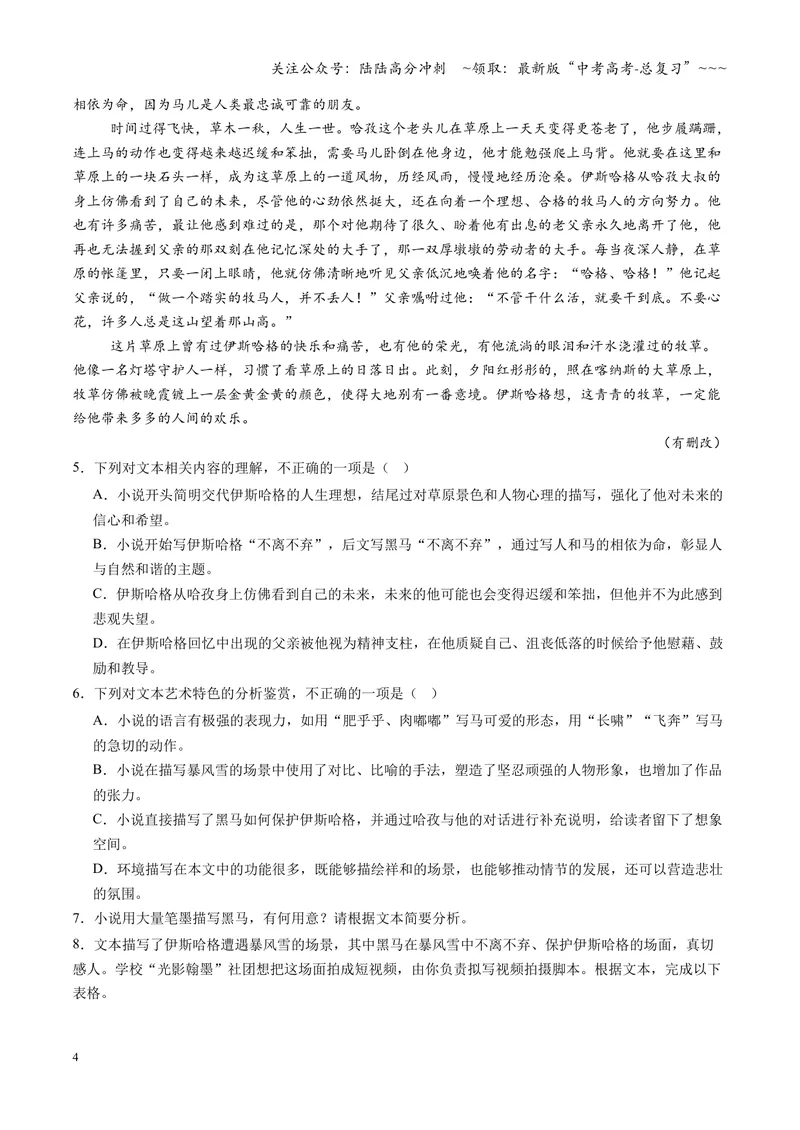 《专项训练02文学类文本小说阅读（全国通用）（学生版）_一轮复习_2026年-语文一轮复习_2026年高考语文一轮复习考点精讲精练（新高考通用）-G58_2026版》第4页预览