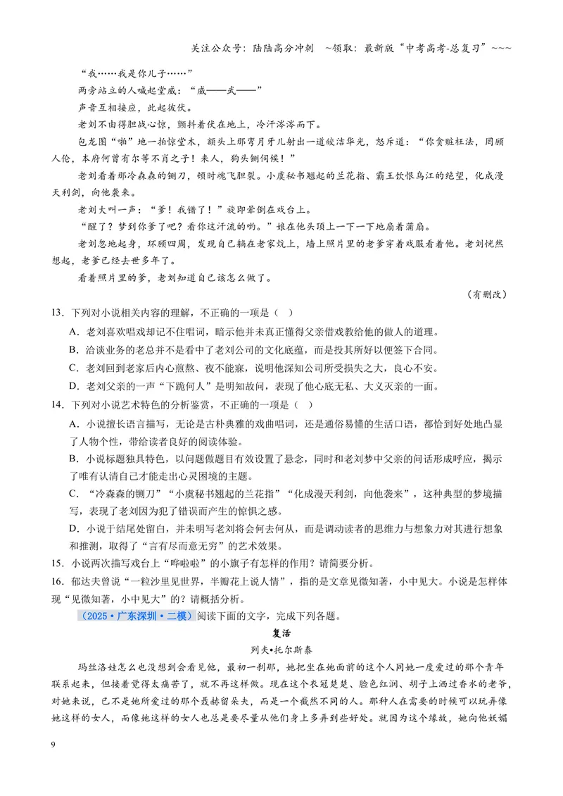 《专项训练02文学类文本小说阅读（全国通用）（学生版）_一轮复习_2026年-语文一轮复习_2026年高考语文一轮复习考点精讲精练（新高考通用）-G58_2026版》第9页预览