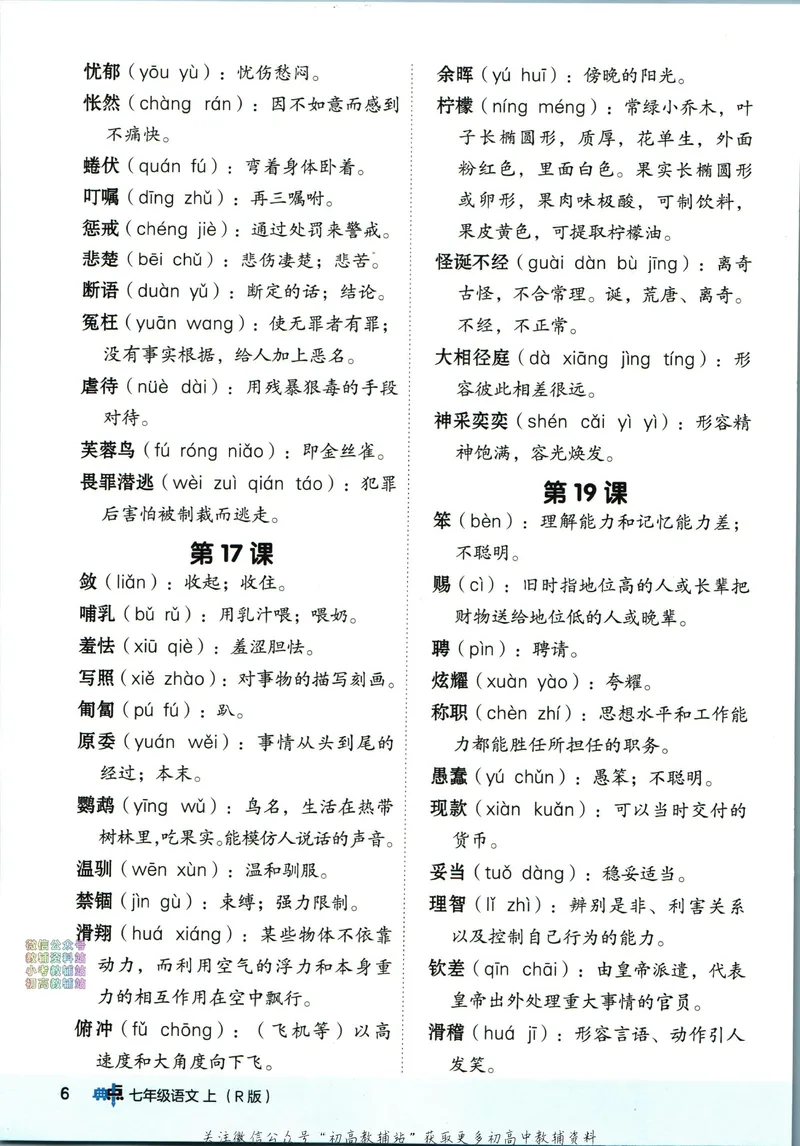 《典中点七年级上册语文人教版背记手册_初中7-9年级上下册《典中点》》第8页预览