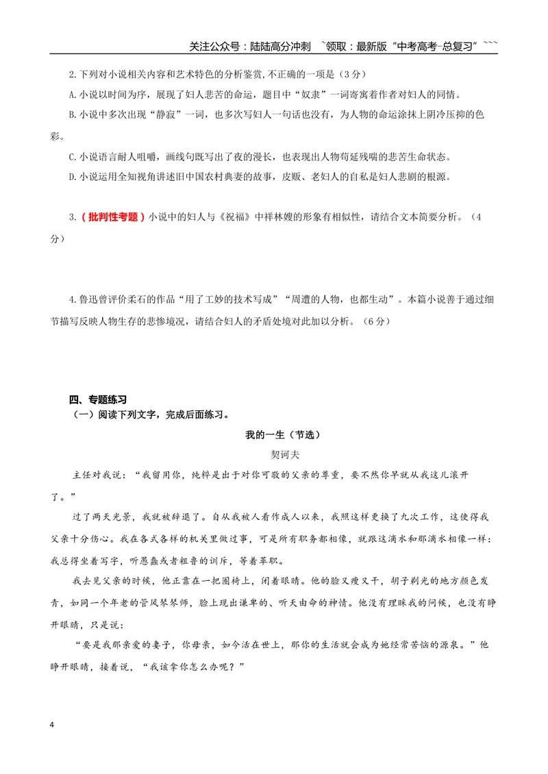 《专题05批判现实小说（学生版）-13页_专项复习_2026年-语文专项复习_2026年高考语文复习阅读与写作教考衔接微专题（全国通用）-G379_资料》第4页预览