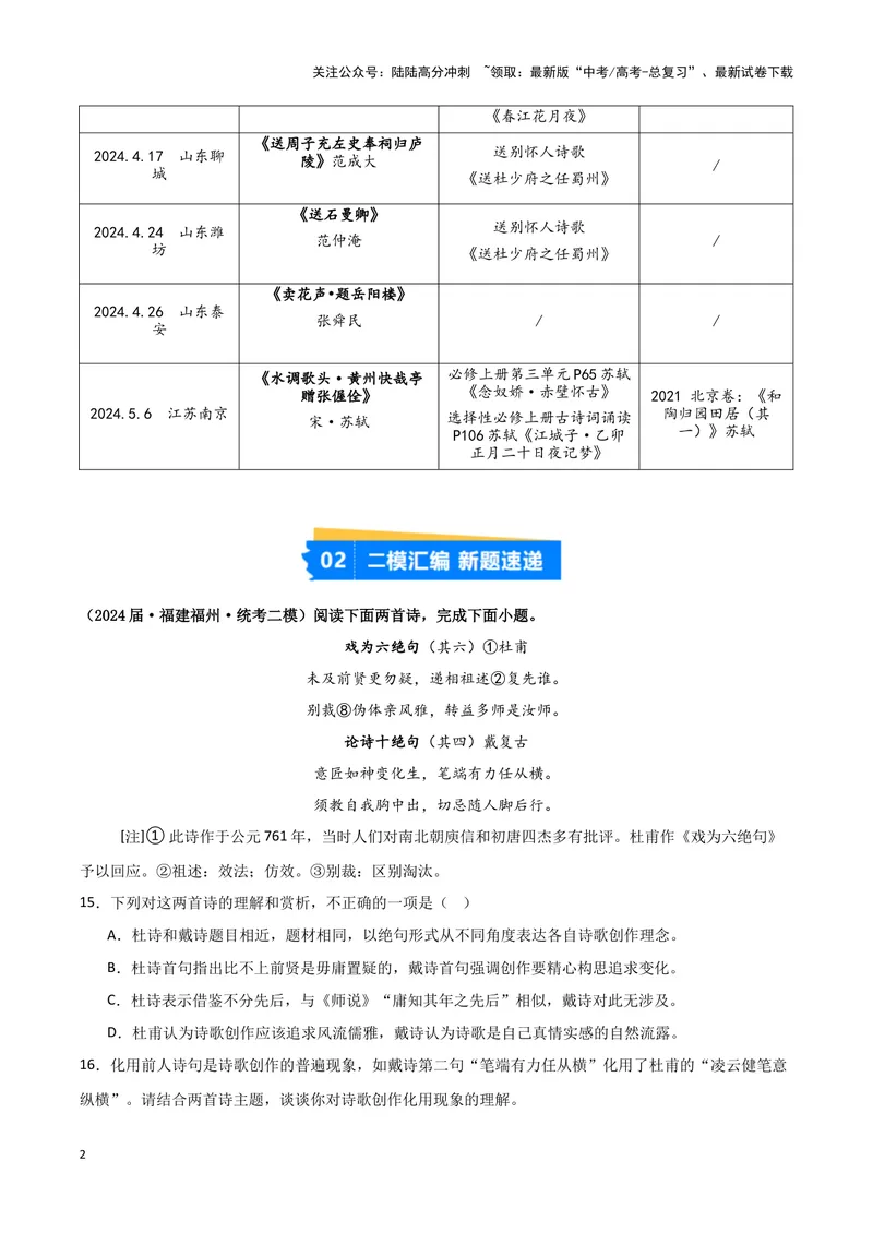 《专题04古代诗歌阅读（解析版）（新高考通用）_专项复习_2025年_2024年高考二模试题分类汇编语文新高考通用》第2页预览