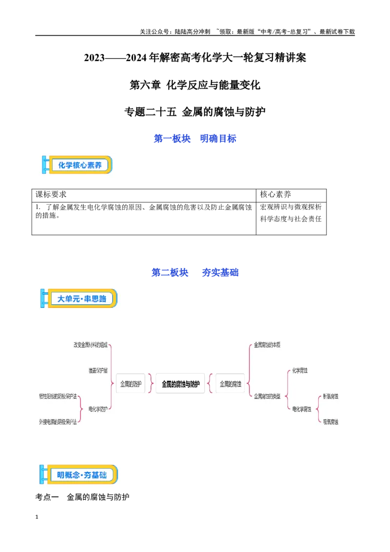 《专题二十五金属的腐蚀与防护-（原卷版）_05-化学-高考总复习_一轮复习_2024年_2023-2024学年解密高考化学大一轮复习精讲精练（配套新教材2019）_资料》第1页预览