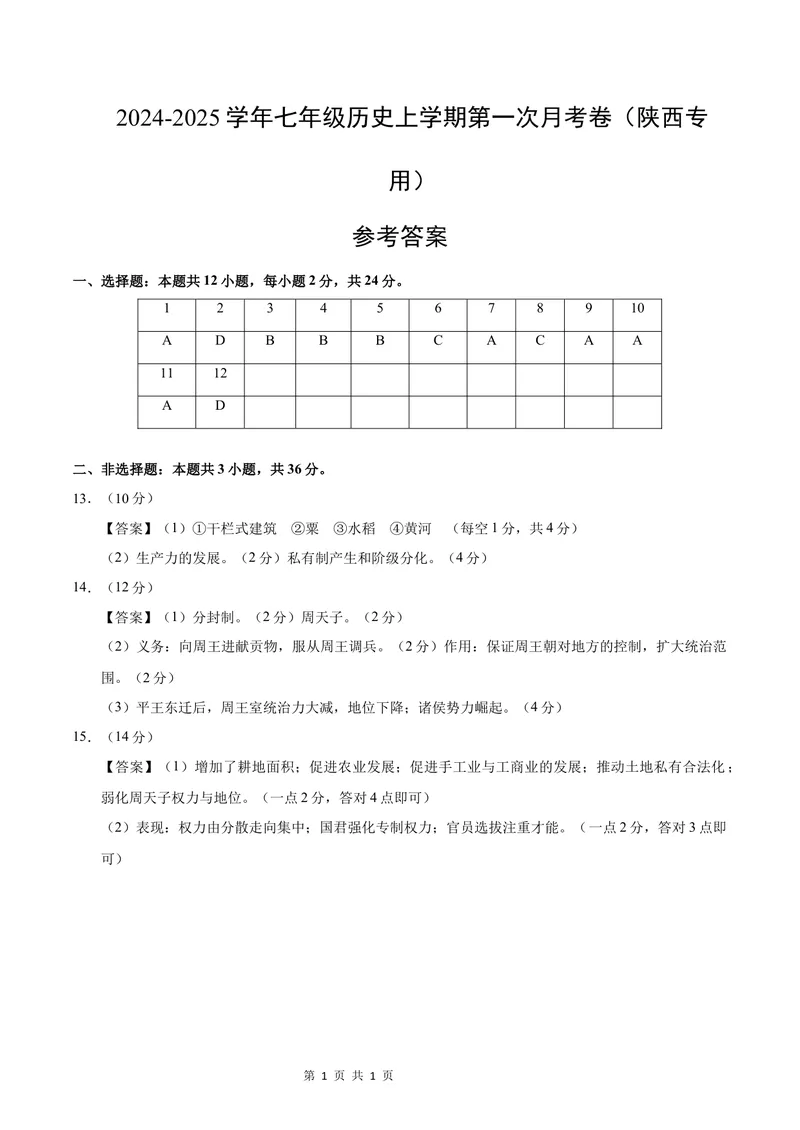 《七年级历史第一次月考卷(参考答案)(陕西专用)_初中全科目《第一次月考试卷》7-9年级上册_2026版初中《第一次月考》7年级上册(八科全套)(人教、北师等多版本)_7年级历史上》第1页预览