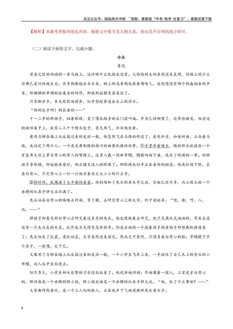 《专题05批判现实小说（教师版）-18页_二轮复习_2025年_2025年高考语文二轮复习小说阅读教考衔接微专题（十大文体流派）_资料》第9页预览