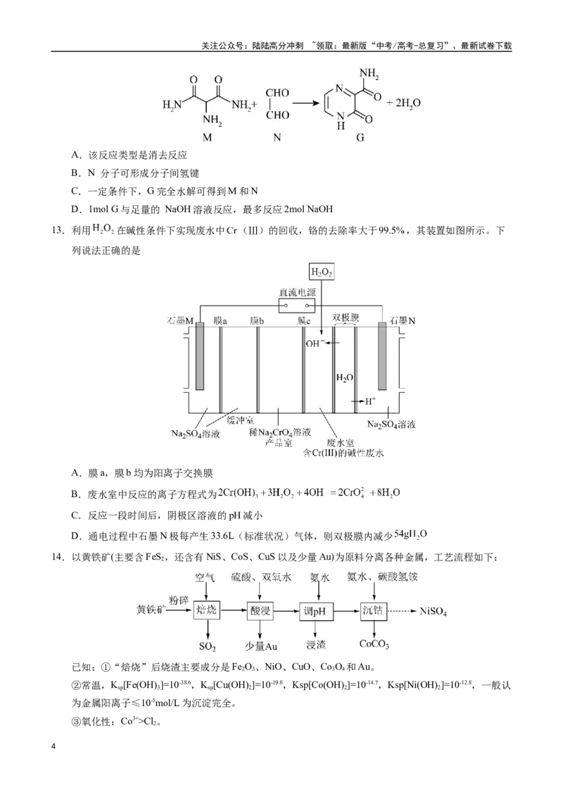 《化学（山东卷01）（考试版A4）_05-化学-高考总复习_专项复习_2025年_2025年高考押题预测卷（多地区）化学》第4页预览