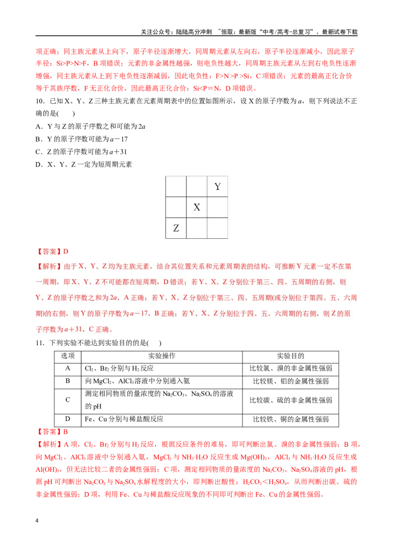 《专题突破卷05原子结构与性质元素周期表、元素周期律（教师版）_05-化学-高考总复习_一轮复习_2025年_2025年高考化学一轮复习考点复习卷（新高考通用）》第4页预览