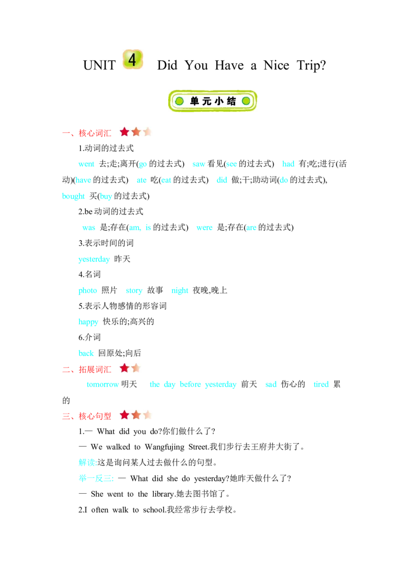 《冀教版五下Unit4知识清单_小学1-6年级全科全套_1-6年级全科下册_五年级_五年级下英语_英语五下冀教版》第1页预览