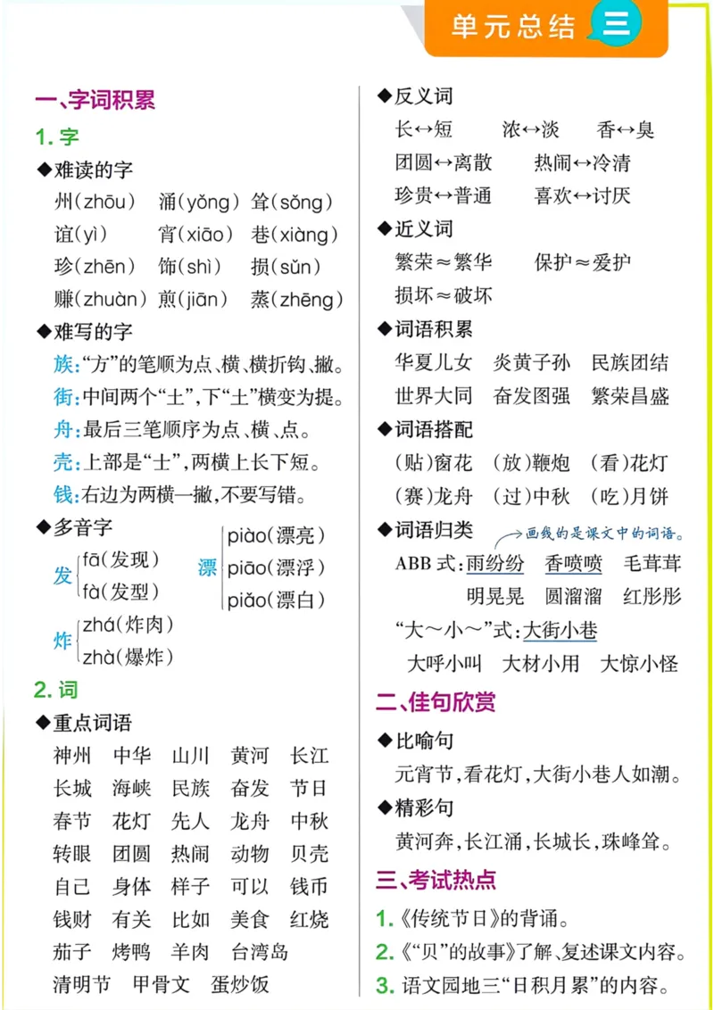 《二年级语文下册单元总结_小学1-6年级全科全套_1-6年级全科下册_二年级_二年级下语文_语文二下单元知识总结》第3页预览