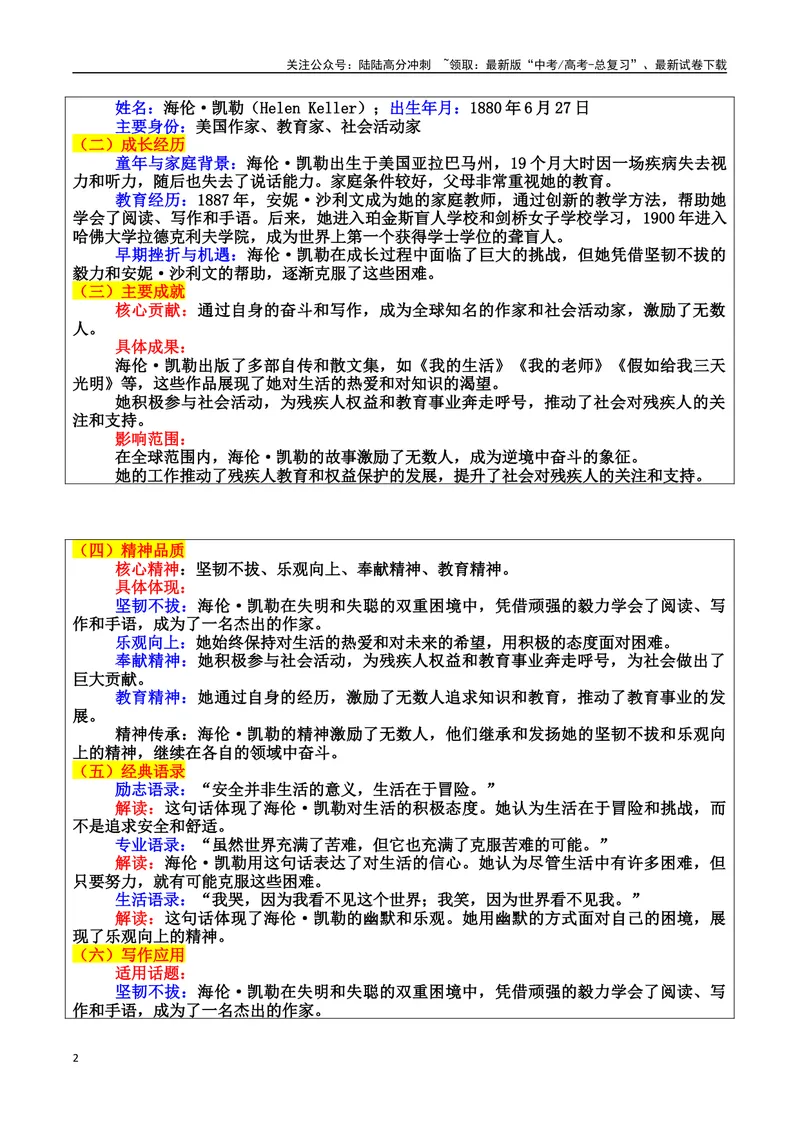 《专题04逆境奋斗者：苦难中绽放的生命素材（基本信息、成长经历、成就、精神品质、经典语录、话题应用、行文构思）＋真题）_专项复习_2025年》第2页预览