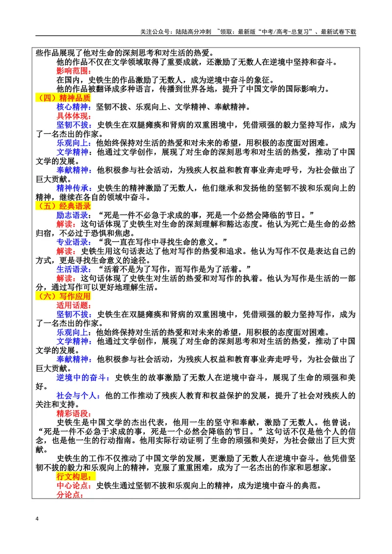 《专题04逆境奋斗者：苦难中绽放的生命素材（基本信息、成长经历、成就、精神品质、经典语录、话题应用、行文构思）＋真题）_专项复习_2025年》第4页预览