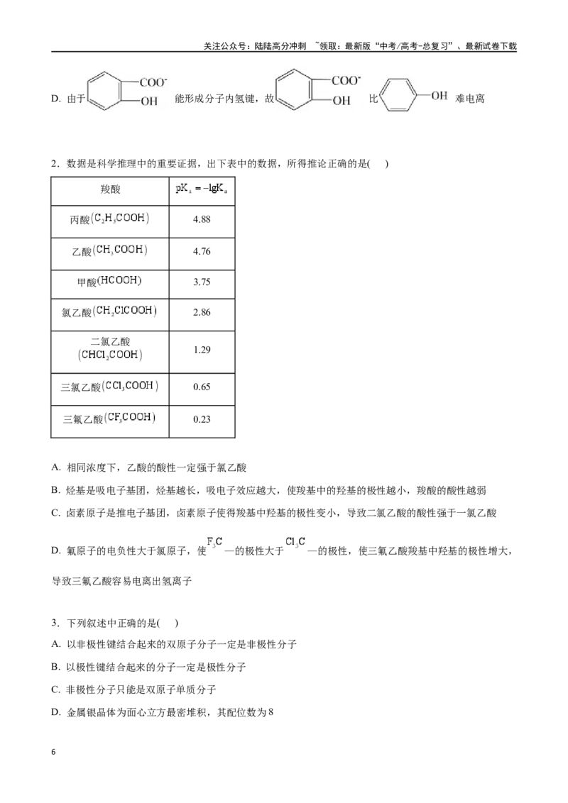 《专题二十分子的性质、配合物与超分子-（原卷版）_05-化学-高考总复习_一轮复习_2024年_2023-2024学年解密高考化学大一轮复习精讲精练（配套新教材2019）_资料》第6页预览