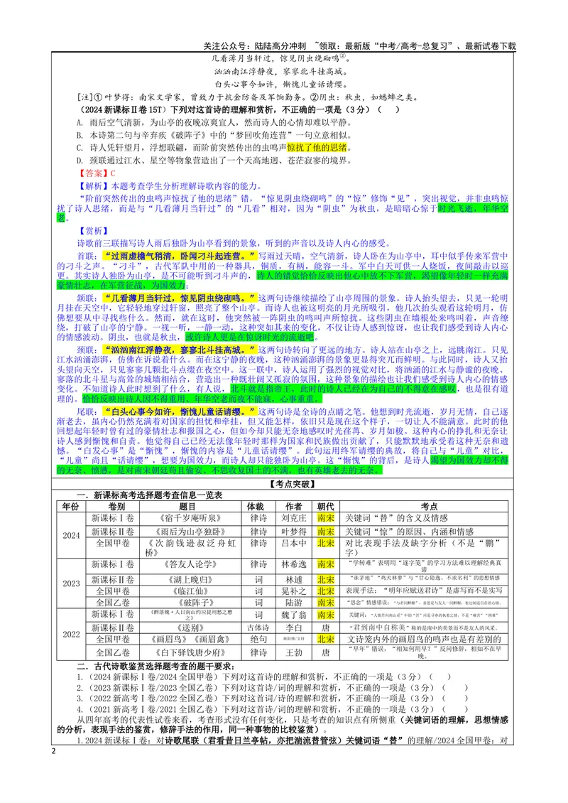 《专题01古代诗歌鉴赏选择题考点（教案）_一轮复习_2024年_2024新高考语文一轮复习考点解析课件教案学案练习题_资料_2025版_古代诗歌鉴赏》第2页预览