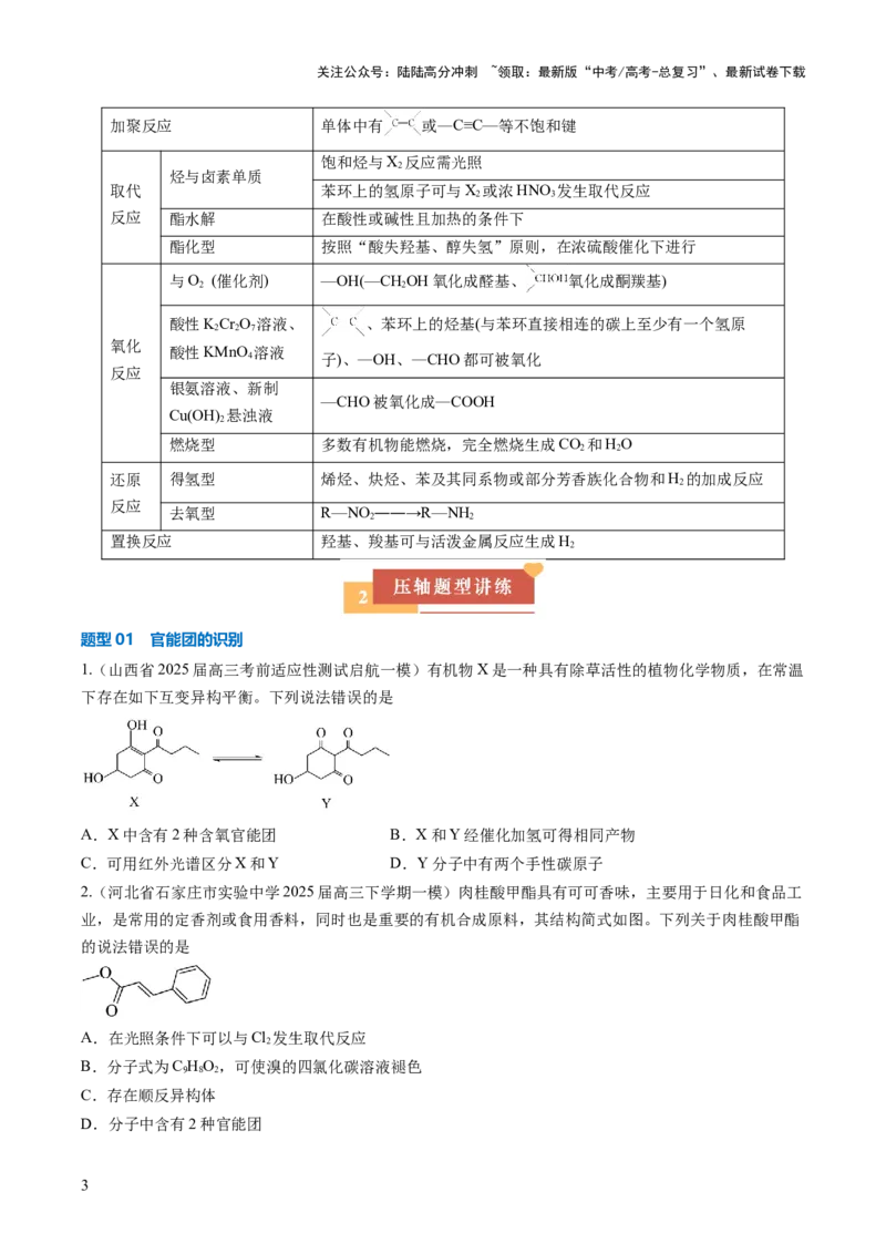 《压轴题07有机物的结构与性质（原卷版）_05-化学-高考总复习_三轮冲刺_压轴题2025年高考化学培优训练（新高考通用）》第3页预览