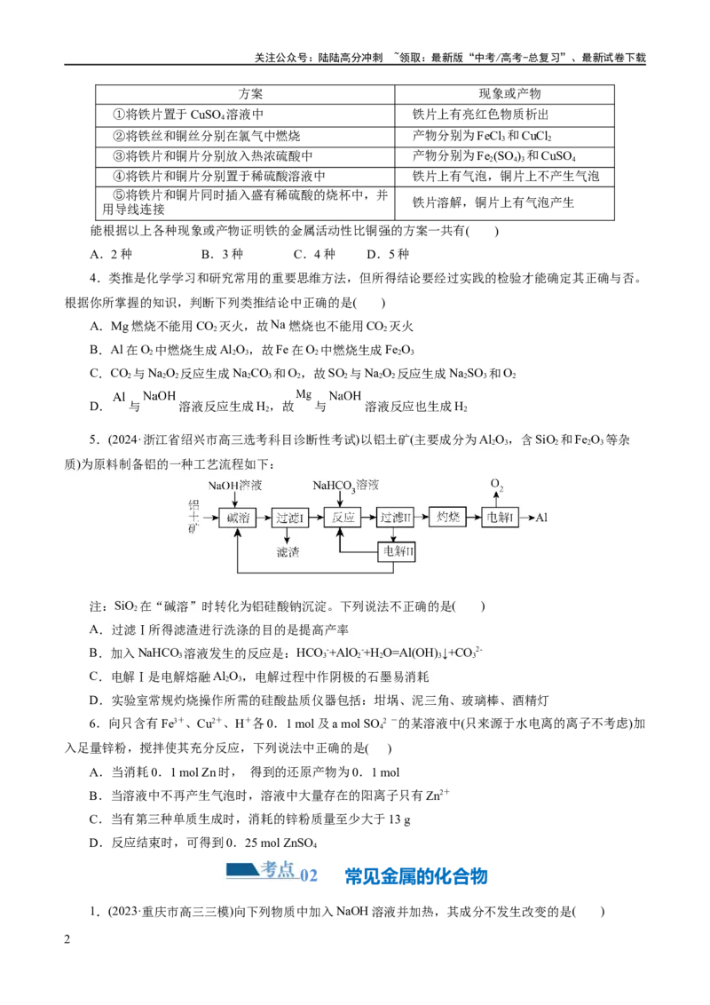 《专题05元素及其化合物的性质与应用(练习)(原卷版)_05-化学-高考总复习_二轮复习_2024年_2024年高考化学二轮复习讲练测（新教材新高考）_配套练习（原卷版+解析版）》第2页预览