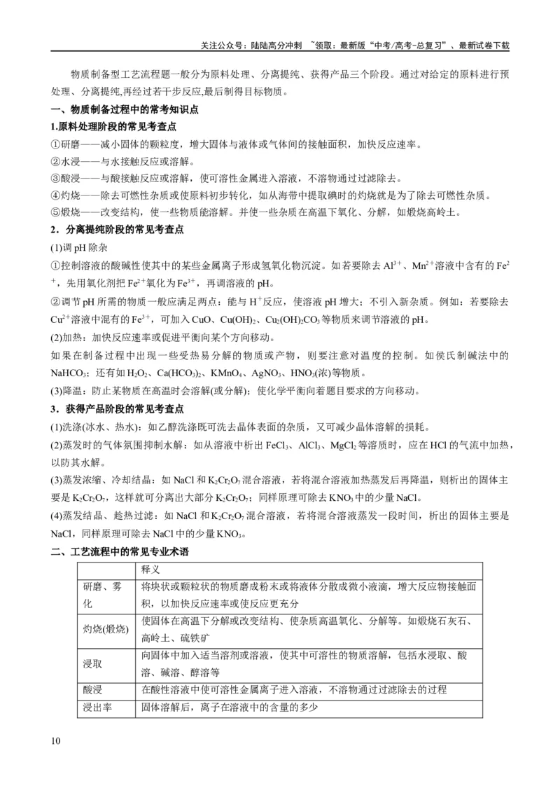 《专题14化学工艺流程综合（讲义）（原卷版）_05-化学-高考总复习_二轮复习_2024年_2024年高考化学二轮复习高频考点追踪与预测（新高考专用）_讲义》第10页预览