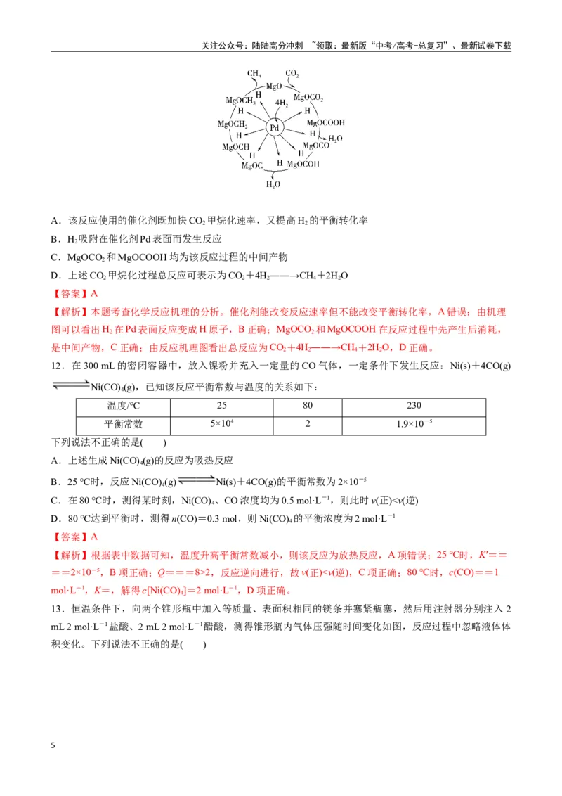 《专题突破卷09化学反应速率与化学平衡（一）（教师版）_05-化学-高考总复习_一轮复习_2025年_2025年高考化学一轮复习考点复习卷（新高考通用）》第5页预览