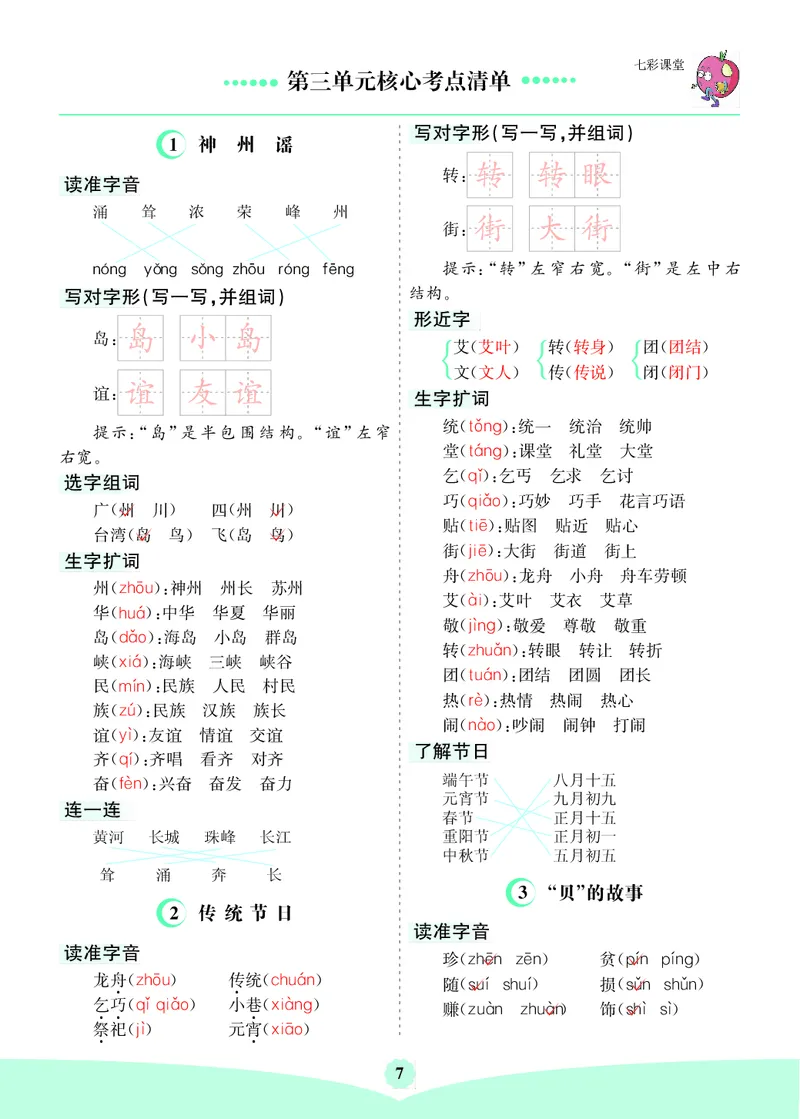 《二年级下册语文核心考点_小学1-6年级全科全套_1-6年级全科下册_二年级_二年级下语文_语文二下单元知识总结》第7页预览
