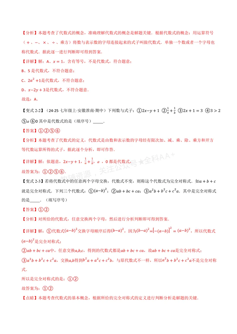 《专题2.1列代数式、代数式的值(讲义)(解析版)_2026语数英7-9年级上《举一反三系列》多版本_2026《初中数学•举一反三系列》7上多版本_2026《初中数学•举一反三系列》7上(华东师大)》第4页预览