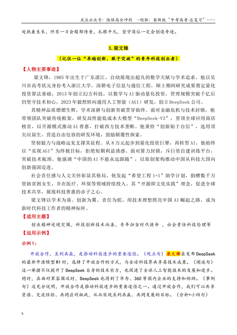 《专题012025年6大类27个典型人物作文素材（李子柒+梁文锋+张桂梅+黄旭华等）_专项复习_2026年-语文专项复习_2026年高考语文议论文写作秘籍-G391_资料》第5页预览