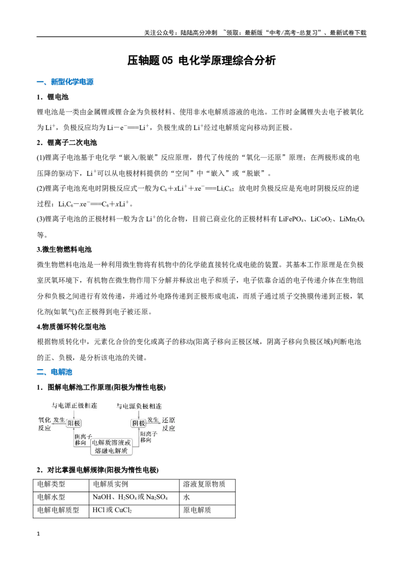 《压轴题05电化学原理综合分析（教师版）_05-化学-高考总复习_专项复习_2025年_2025年高考化学培优训练新高考通用》第1页预览
