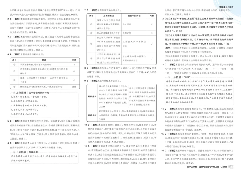 《2025秋初中上分卷道法7年级上册解析册_2026版初中7-9年级上册全科《初中上分卷》含答案，可下载_2026上分卷初中道法上册789（人教）》第5页预览