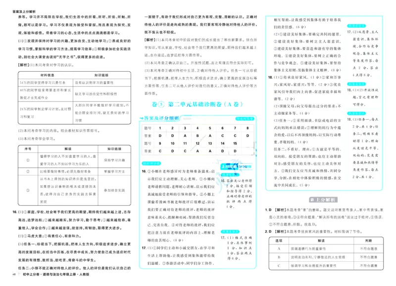 《2025秋初中上分卷道法7年级上册解析册_2026版初中7-9年级上册全科《初中上分卷》含答案，可下载_2026上分卷初中道法上册789（人教）》第8页预览