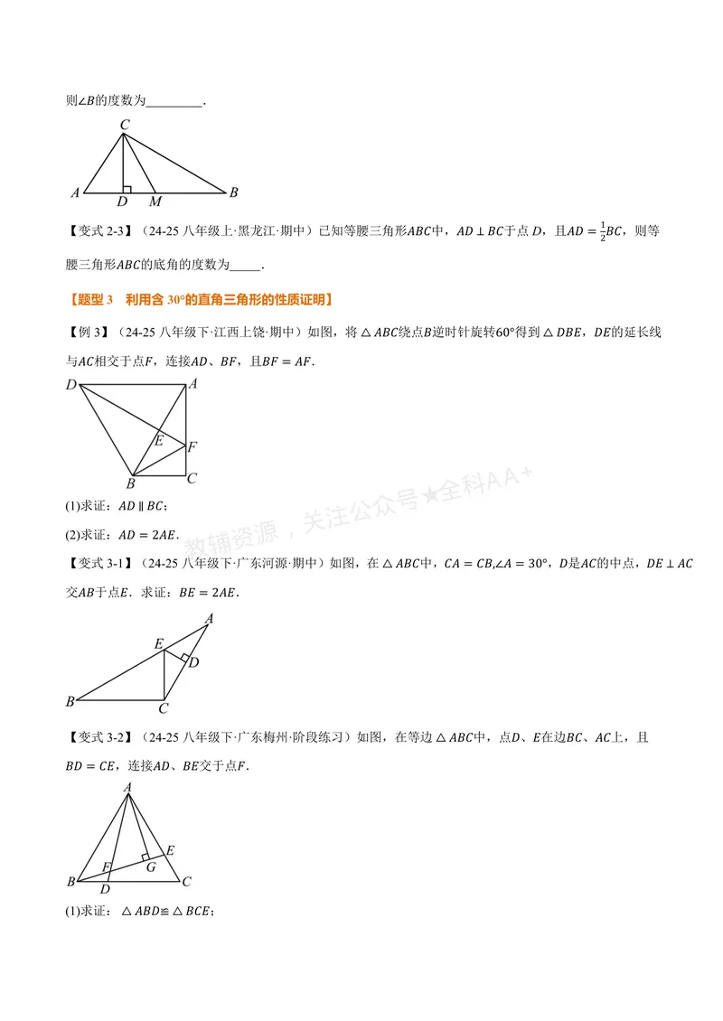《专题2.9含30°角的直角三角形的性质(讲义)(原卷版)_2026语数英7-9年级上《举一反三系列》多版本_2026《初中数学•举一反三系列》8上多版本_2026《初中数学•举一反三系列》8上(浙教)》第3页预览