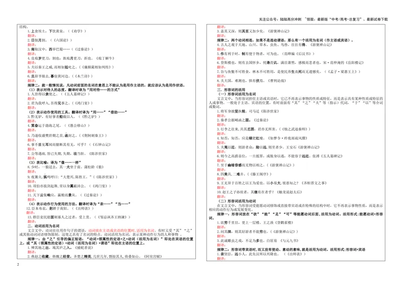 《专题0401词类活用考点（学案）_一轮复习_2024年_2024新高考语文一轮复习考点解析课件教案学案练习题_资料_2025版_文言文阅读》第2页预览