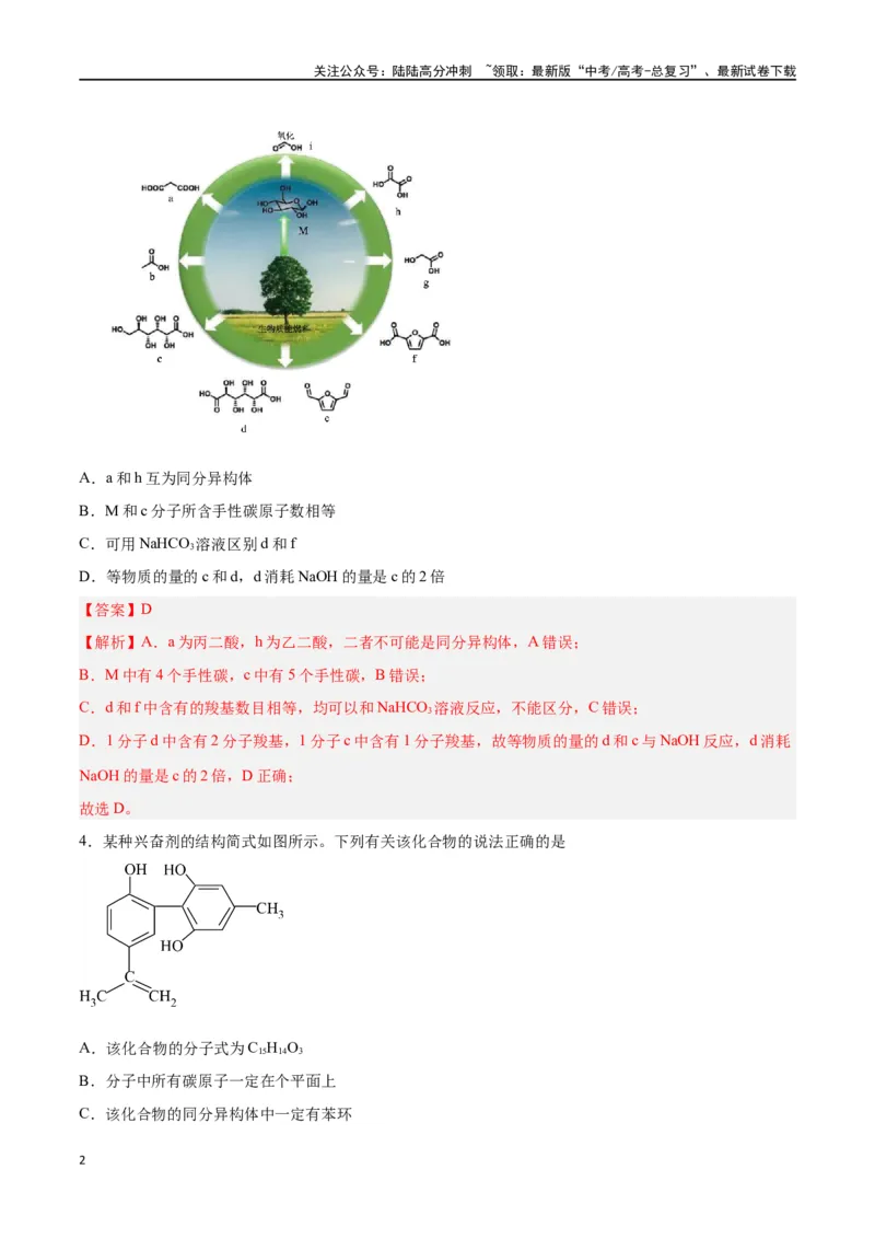 《专题十一有机化学基础（能力提升检测卷）-（解析版）_05-化学-高考总复习_一轮复习_2024年_2024年高考化学大一轮复习精讲精练+专题讲座_资料》第2页预览