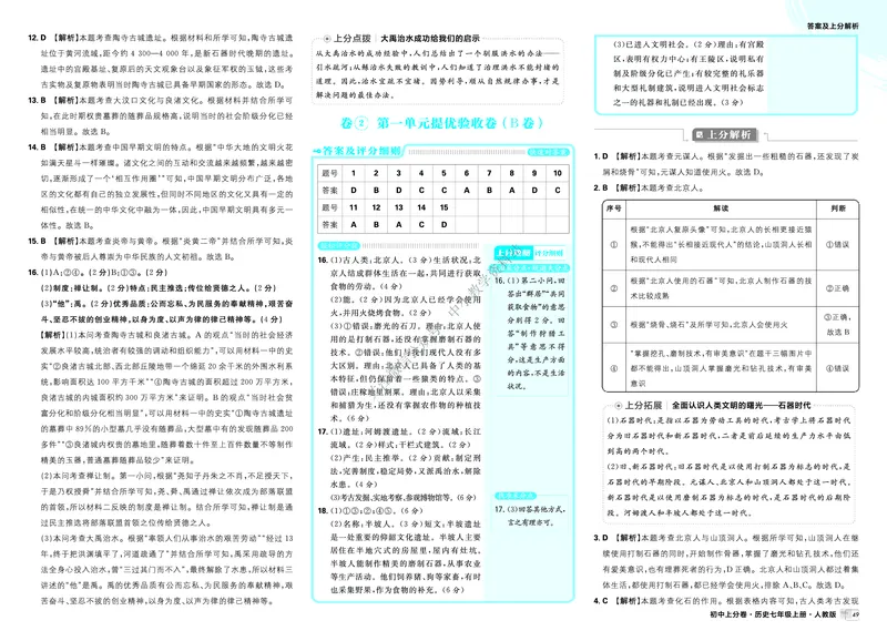 《2025秋初中上分卷历史7年级上册解析册_2026版初中7-9年级上册全科《初中上分卷》含答案，可下载_2026上分卷初中历史上册789（人教）》第5页预览