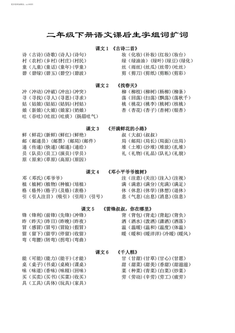 《二年级语文下册课后生字组词_小学1-6年级全科全套_1-6年级全科下册_二年级_二年级下语文_语文二下生字注音组词》第1页预览