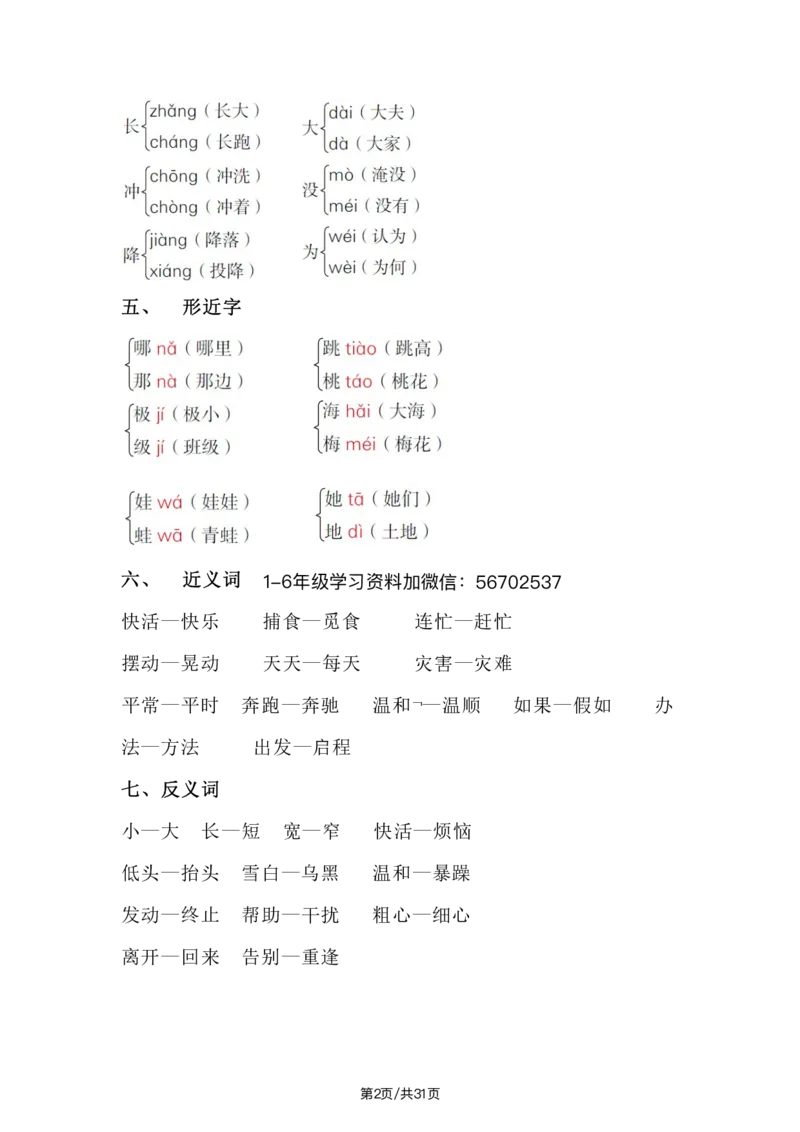 《二年级语文上册单元知识点梳理1_小学1-6年级全科全套_1-6年级全科上册_二年级_语文_语文二上单元考点总结》第2页预览