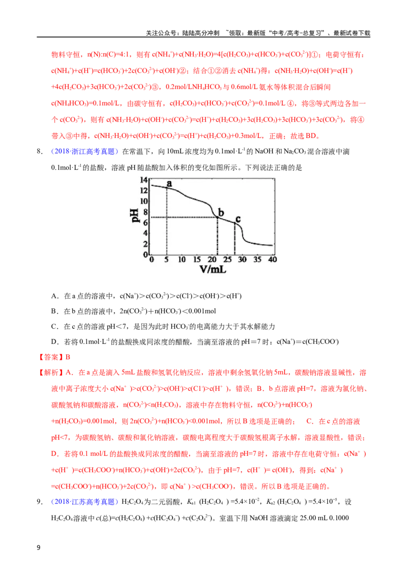《专题49溶液中粒子浓度大小比较（教师版）_05-化学-高考总复习_专项复习_2025年_十年（2013-2022）高考化学真题分项汇编（全国通用）_专题49溶液中粒子浓度大小比较（全国通用）》第9页预览