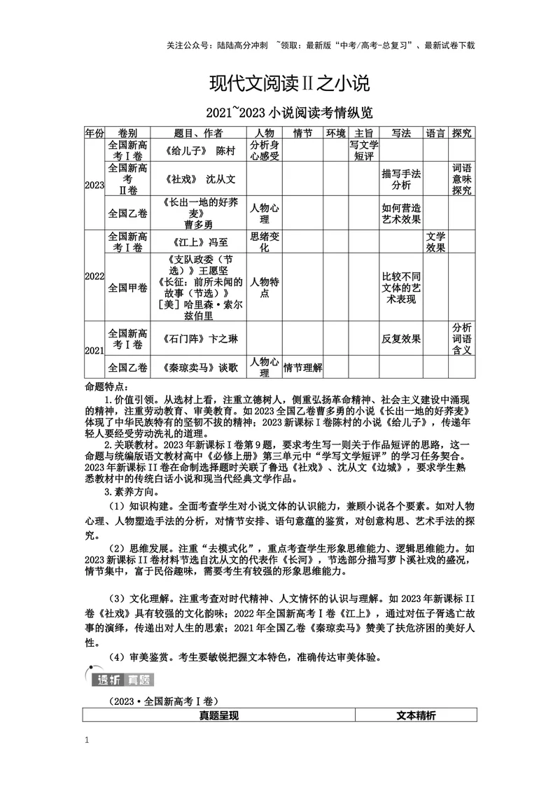 《专题05小说阅读，阅读方法-（原卷版）_二轮复习_2024年_2024年高考语文二轮专题讲练_资料》第1页预览
