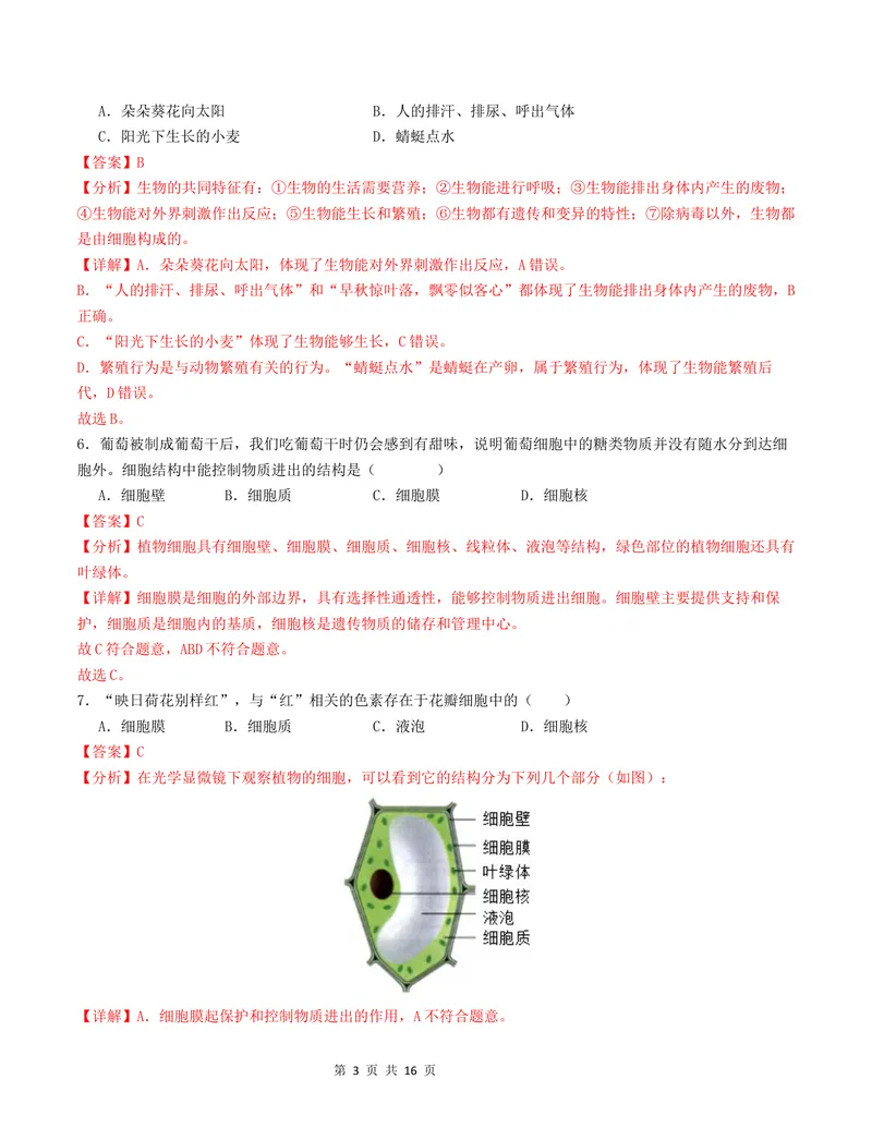 《七年级生物第一次月考卷02（全解全析）（人教版2024）_初中全科目《第一次月考试卷》7-9年级上册_2026版初中《第一次月考》7年级上册（八科全套）（人教、北师等多版本）_7年级生物上》第3页预览