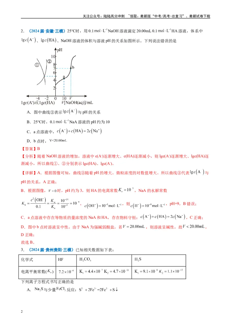《专题07水溶液中的离子反应与平衡（解析版）_05-化学-高考总复习_专项复习_2025年_2024年高考三模试题分类汇编化学全国通用》第2页预览