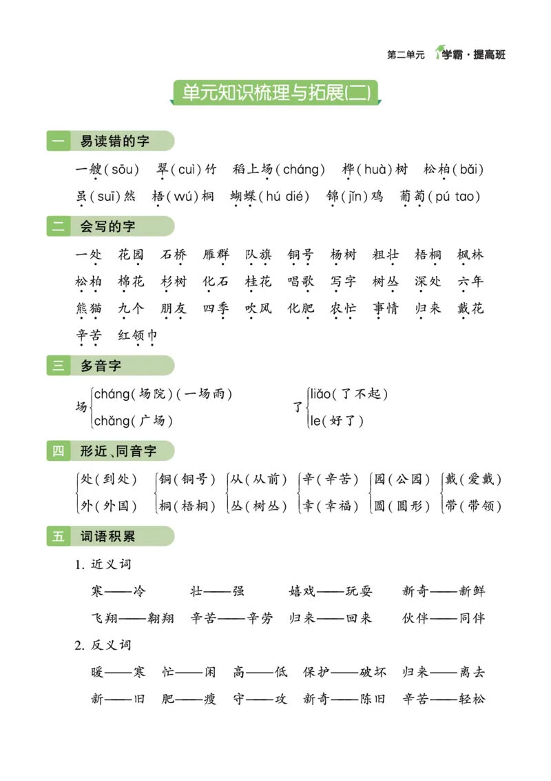 《二年级语文上册知识梳理_小学1-6年级全科全套_1-6年级全科上册_二年级_语文_语文二上单元考点总结》第3页预览