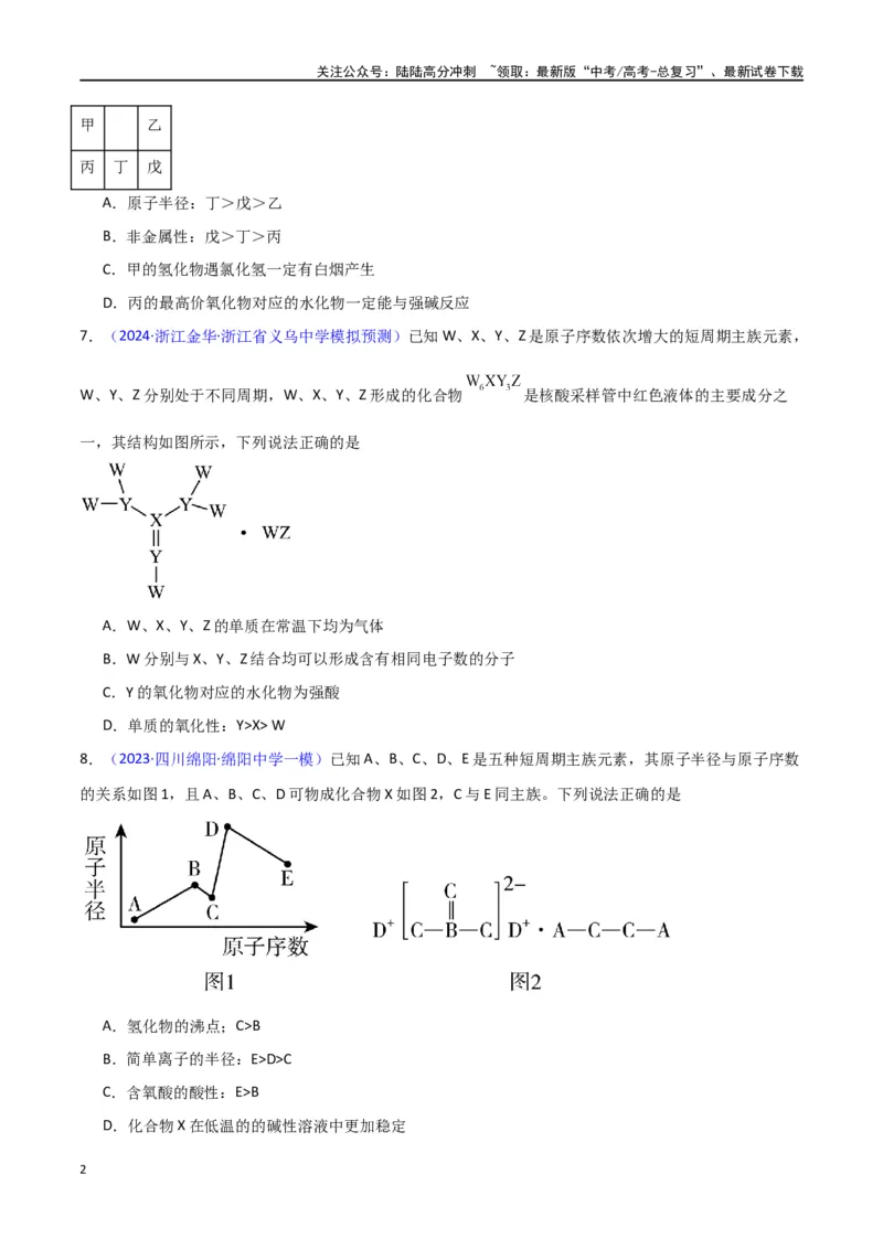 《专题卷06元素周期律（学生版）_05-化学-高考总复习_专项复习_2024年_2024年高考化学小题限时集训（全国通用+新九省专用）_资料_高考化学小题限时集训（新九省专用）》第2页预览
