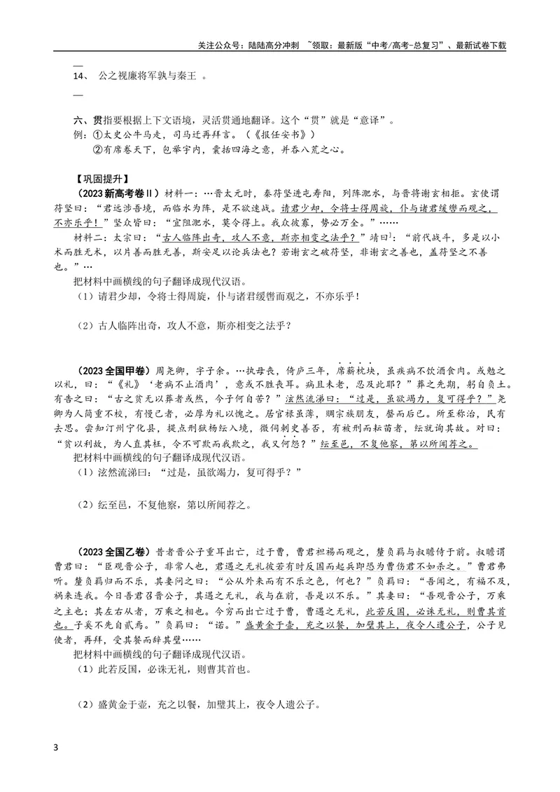 《专题05文言文翻译（导学案）（新高考版）_专项复习_2024年_2024年高中高考文言文复习知识清单梳理默写练习阅读讲义课件ppt_资料_高考语文之文言文课件+导学案（新高考版）》第3页预览