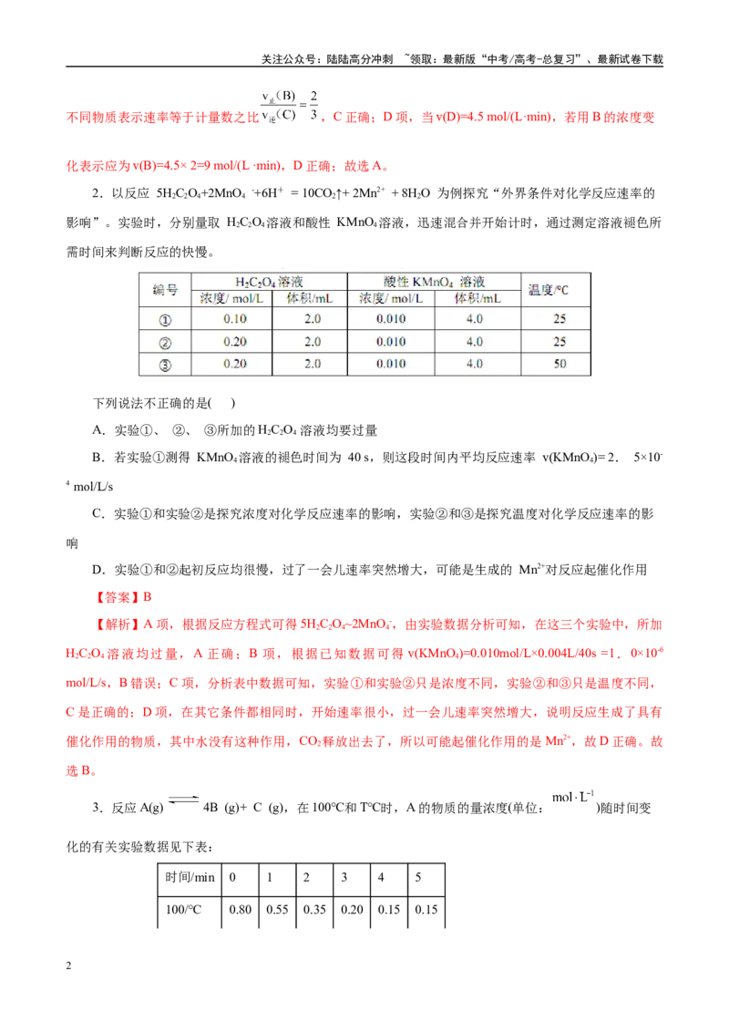 《专题07化学反应速率与化学平衡（练习）（教师版）_05-化学-高考总复习_二轮复习_2025年_2025年高考化学二轮复习课件+讲义+练习（新高考通用）》第2页预览