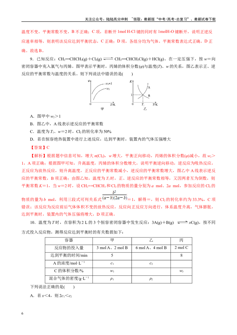 《专题07化学反应速率与化学平衡（练习）（教师版）_05-化学-高考总复习_二轮复习_2025年_2025年高考化学二轮复习课件+讲义+练习（新高考通用）》第6页预览