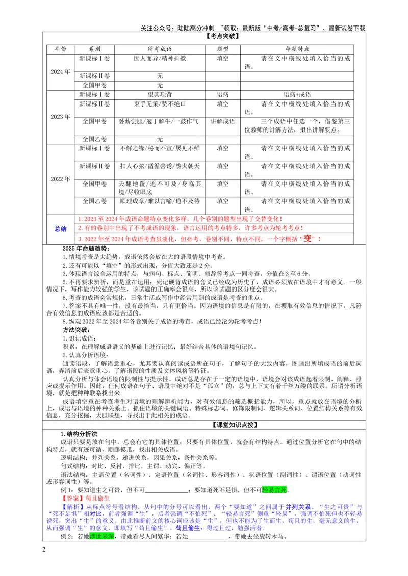 《专题02成语填空考点（教案）_一轮复习_2024年_2024新高考语文一轮复习考点解析课件教案学案练习题_资料_2025版_语言文字运用》第2页预览