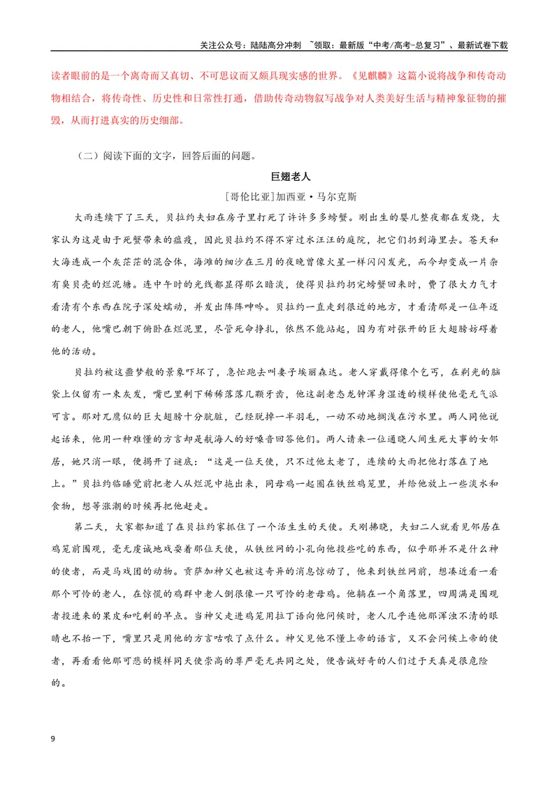 《专题04魔幻现实小说（教师版）-17页_二轮复习_2025年_2025年高考语文二轮复习小说阅读教考衔接微专题（十大文体流派）_资料》第9页预览