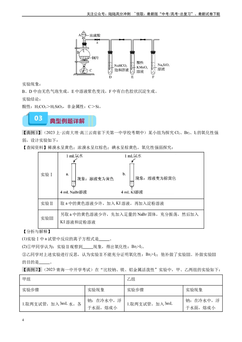 《专题06同主族、同主族元素性质的递变（实验11）（学生版）_05-化学-高考总复习_专项复习_2024年_2024年高考化学实验专项突破_资料_高考化学教材实验及其延伸拓展》第4页预览