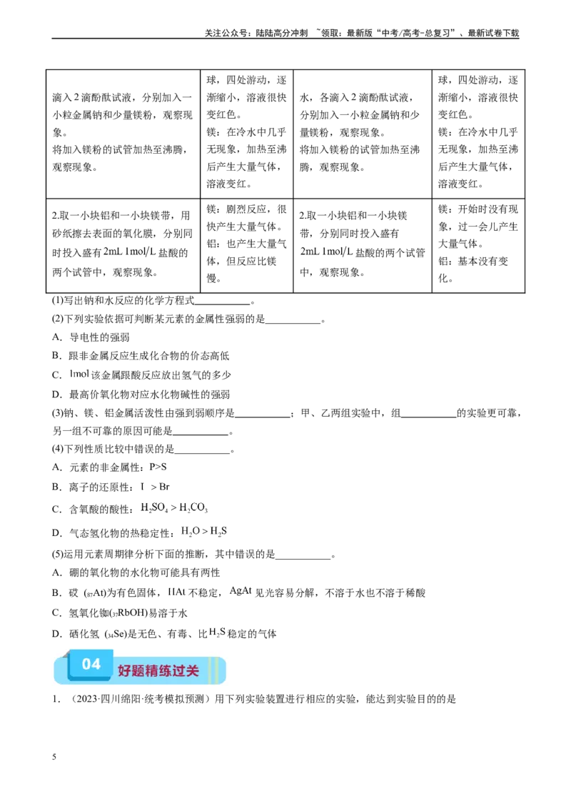 《专题06同主族、同主族元素性质的递变（实验11）（学生版）_05-化学-高考总复习_专项复习_2024年_2024年高考化学实验专项突破_资料_高考化学教材实验及其延伸拓展》第5页预览