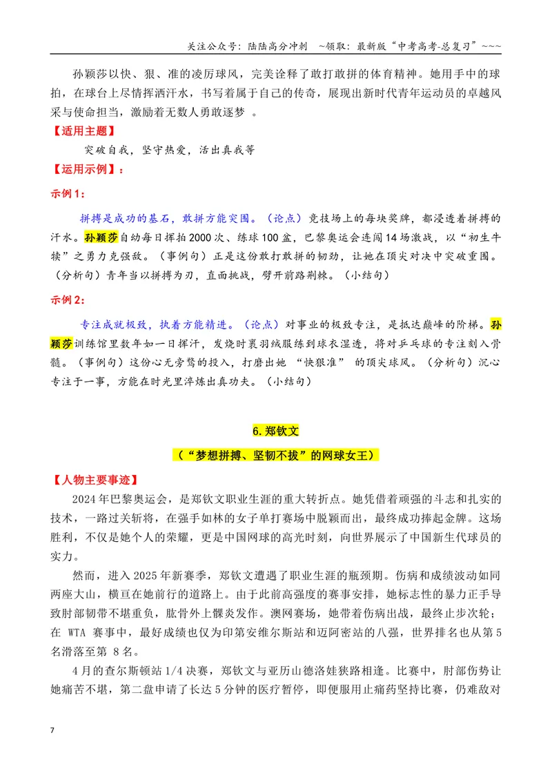 《专题012025年13个精选的热点人物素材积累与运用（单杏花+王德顺+孙颖莎+雷军+孙杨）_专项复习_2026年-语文专项复习_2026年高考语文议论文写作秘籍-G391_资料》第7页预览