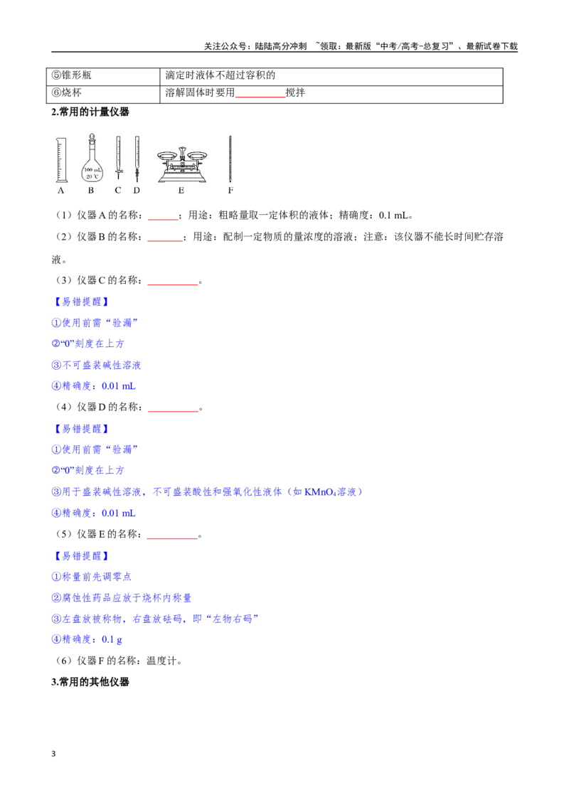 《专题28化学实验的仪器和基本操作八大题型（新高考通用）（学生版）_05-化学-高考总复习_一轮复习_2025年_2025年高考化学一轮复习举一反三系列（新高考通用）_资料》第3页预览