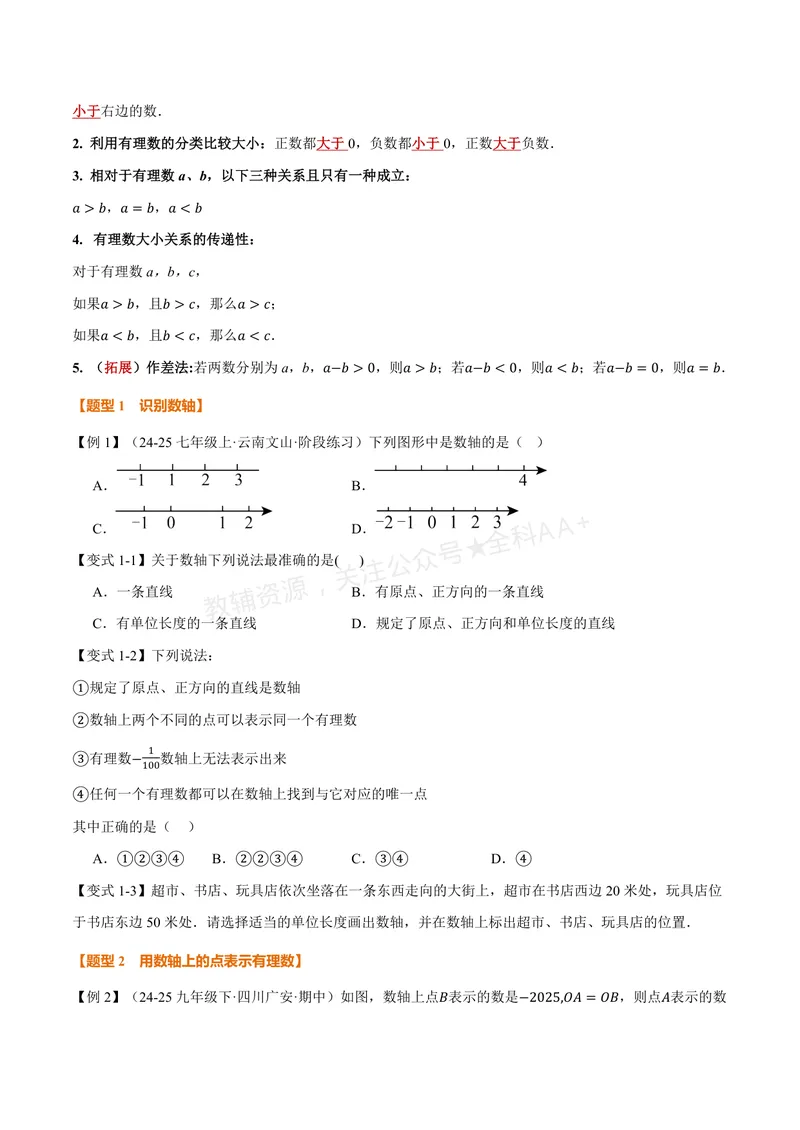 《专题2.2数轴(讲义)(原卷版)_2026语数英7-9年级上《举一反三系列》多版本_2026《初中数学•举一反三系列》7上多版本_2026《初中数学•举一反三系列》7上(苏科)_专题2.2数轴(讲义)》第2页预览
