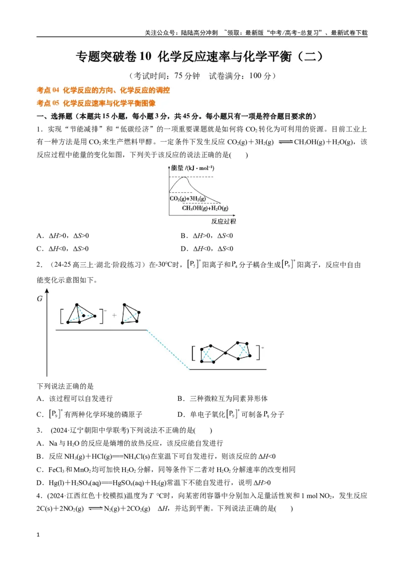 《专题突破卷10化学反应速率与化学平衡（二）（学生版）_05-化学-高考总复习_一轮复习_2025年_2025年高考化学一轮复习考点复习卷（新高考通用）》第1页预览